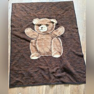 Vintage Biederlack Blanket Teddy Bear Reversible 58"x72" Brown Made In USA